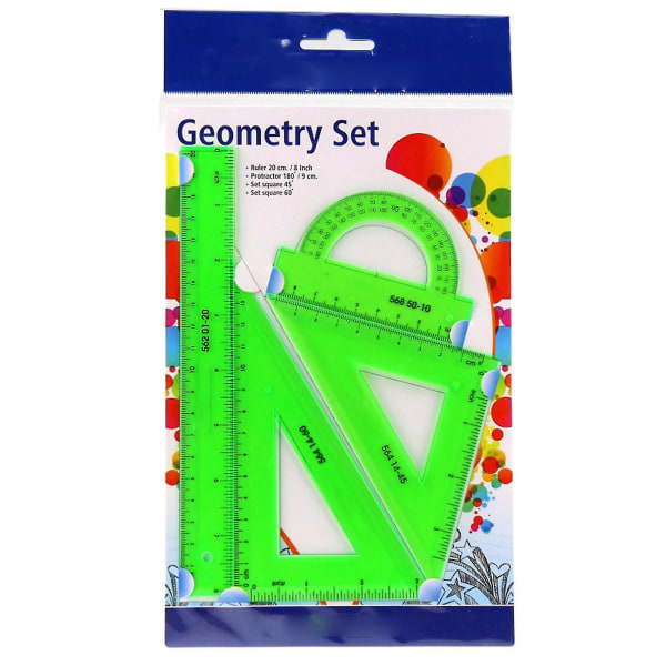 Math Geometri Set Linjal Tegneverktøy Skrivesaker Skolekontorrekvisita -4pakket