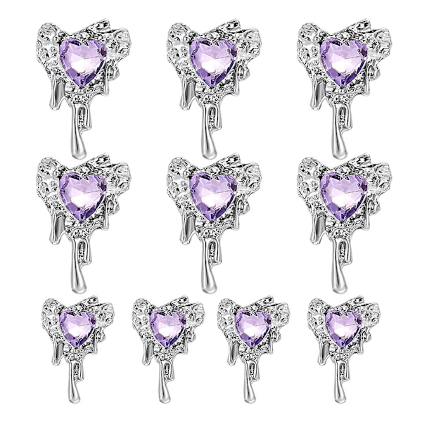 10 stk. DIY Nail Art Rhinestones Dekoration 3D Hjerte Faux Krystal på Legering Charms Kreativ Dekoration Purple