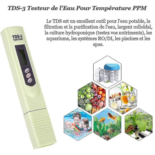 Lcd Tds-3 Drikkevandskvalitetsmåler Digital Tester Temperatur Ppm Test Meter Pen Analyzer