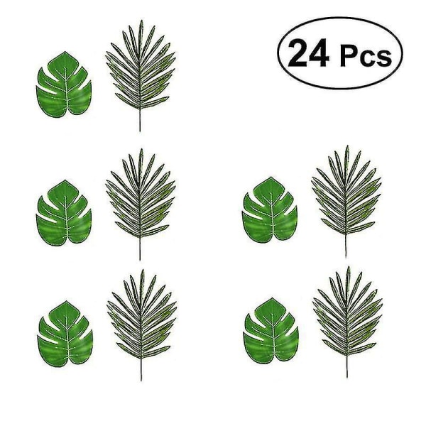 24st Gröna Simuleringsblommor Konstgjorda växter Fake Monstera-löv Heminredning (12x Medium Turtle Leaf +12x Järnblad med stolpe)