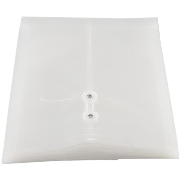 12-pack transparenta plastfickor med knapp och snöre
