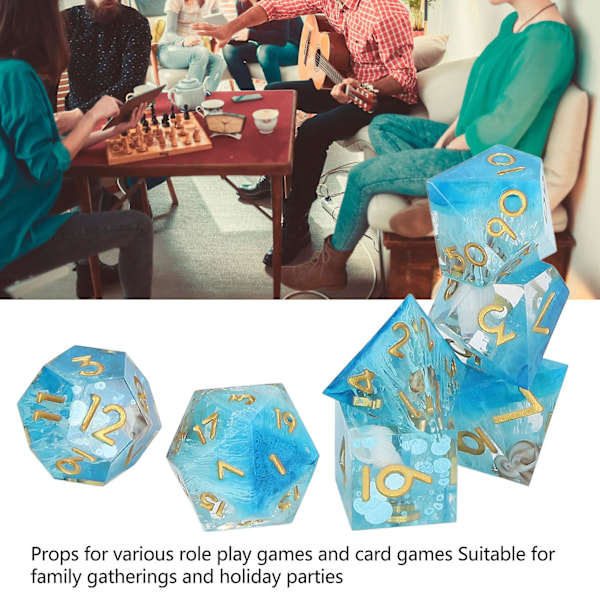 Eksklusivt polyhedral terningesæt - 7 stk. harpiks RPG-spil terninger til feriefest bar - blå