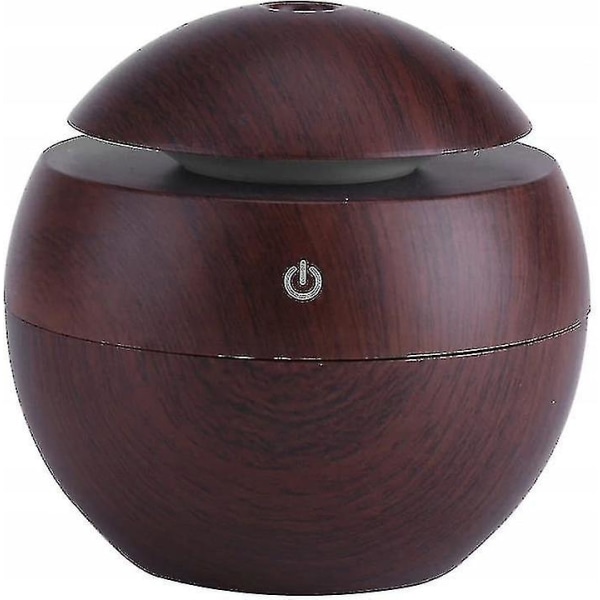 Humidifier 130ml Round Humidifier Wood Grain Humidifier Mushroom Humidifier Night Light Quiet Desktop Car Humidifier, Deep Wood Grain