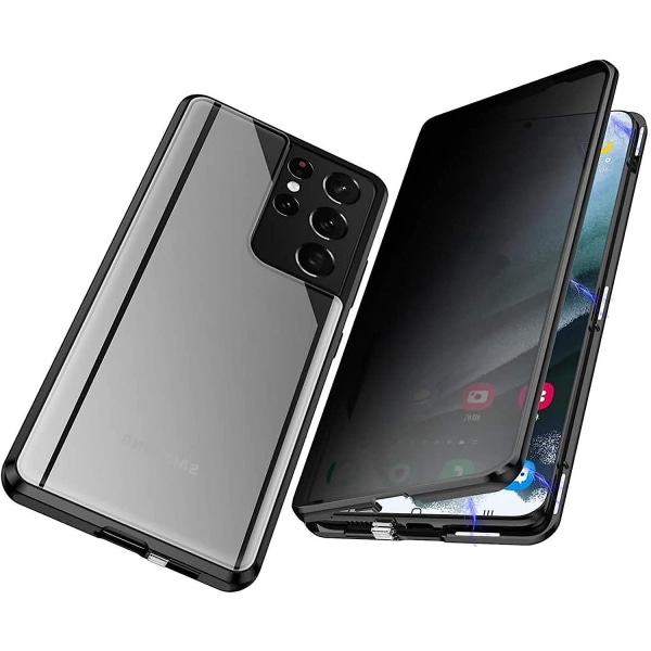 Anti-kig-etui til Samsung Galaxy S22 Ultra, dobbeltsidet glasmagnetisk metalbumper Privacy Cover