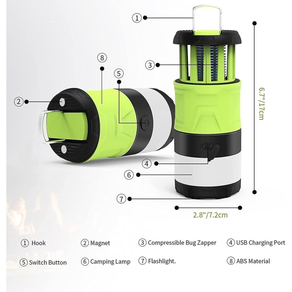 Genopladelig Camping Lys Insekt Zapper - Indtrækkelig Camping Lys 2000mAh LED Telt Lys