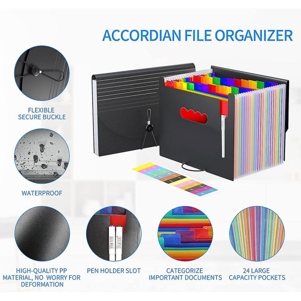 Accordian File Organizer, udvidelig filmappe, bærbar Accordian-mappe Letter-størrelse, til Paper Doc