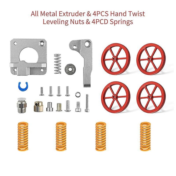 3D-tulostimen osat ja tarvikkeet, päivitetty kaikki metalliruisku ja 4 kpl käsin kierrettävää tasoitusmutteria, halkaisija 60 mm, 4 kpl lämmitettyjä vuodejousia Creality En -laitteelle