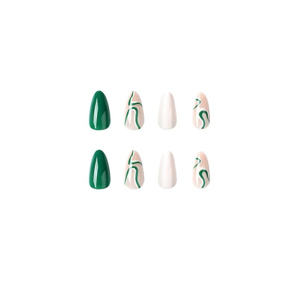 24-pack Damnaglar Ovala Gröna Vita Linjer Colorblock Waves för sommaren gör-det-själv-manikyrverktyg Heltäckande nagelklistermärken
