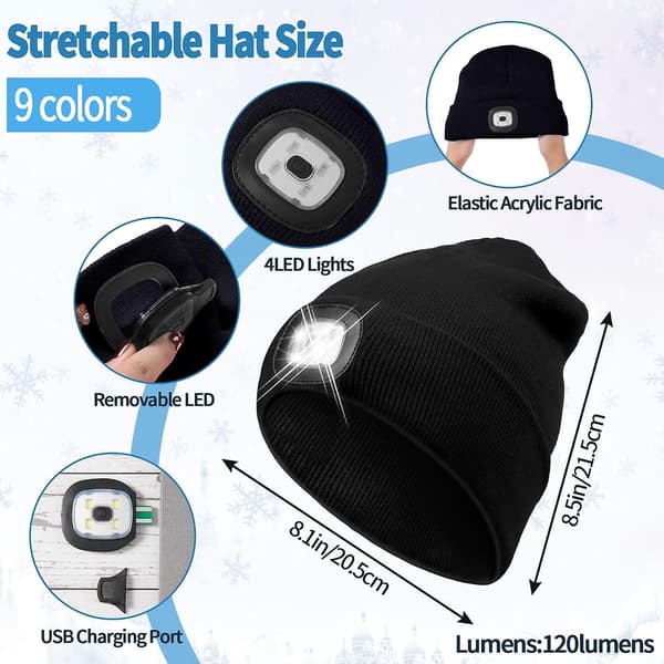 LED Lys Beanie Hat 4 LED Hovedlampe Hat Unisex Vinter Strikket Hat Cap til Løb-Grøn