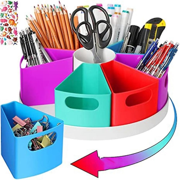 Pyörivä organizer lapsille, taidetarvikkeiden organizer Marker Crayon Desktop -kotikoululle
