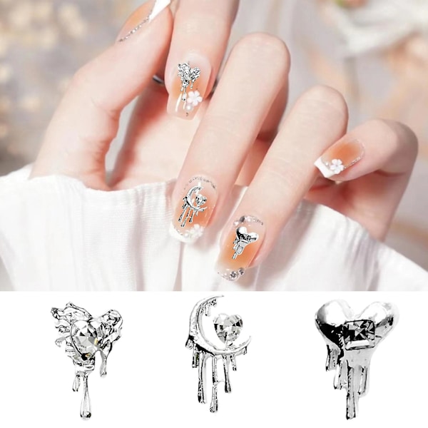 10 st DIY Nail Art Rhinestones Ornament 3D Hjärta Måne Kors Fladdermus Faux Kristall på Metall Charms B