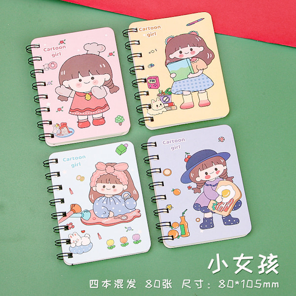 Student A7 Julkalender Spiralblock Bärbar Fickanteckningsbok Kontorsanteckningsblock Flip-Up Lösblad Julgåva  （4PCS） little girl
