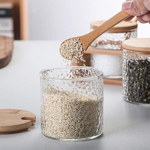 Klar glas salt krydda bambu förvaringslåda hushållskombination med bricka