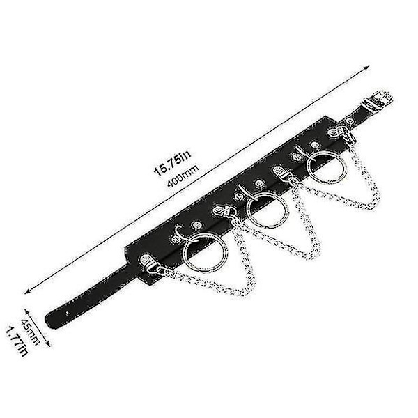 PU Läder Choker Metall Ring Kedja Halsband Krage Nitar Goth Bälte