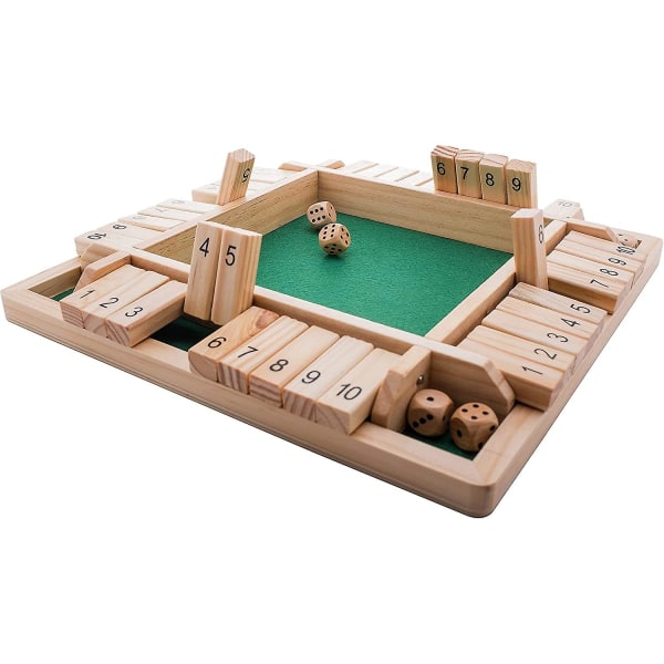 Close The Box Dice Game (2-4 spelare) för smarta barn och vuxna [4-sidigt stort träbrädespel, 8 tärningar & stäng rutan regler] Siffror och strategiinlärning
