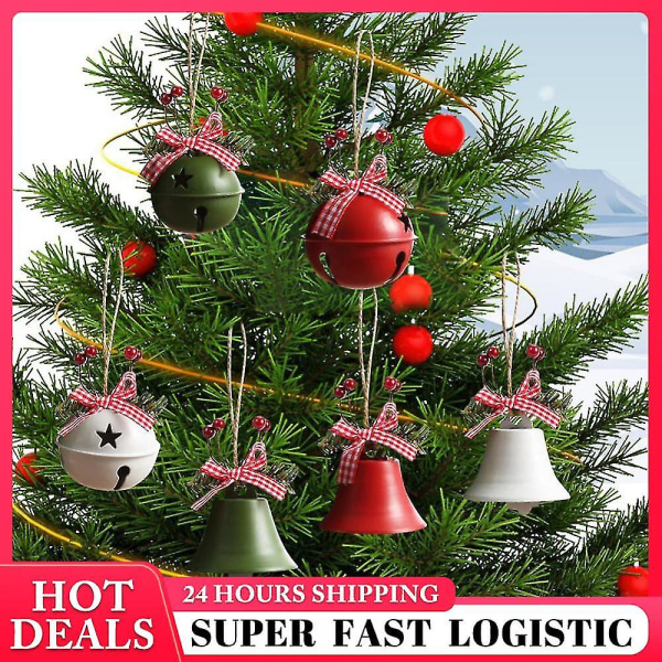 Julklockor Röd Vit Grön Metall Jingle Bells Julgranshängen Ornament Juldekoration Tillbehör