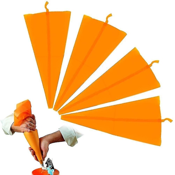 Genanvendelig konditorpose i silikone, orange, til frosting og dekoration af fudge (4 stk.)