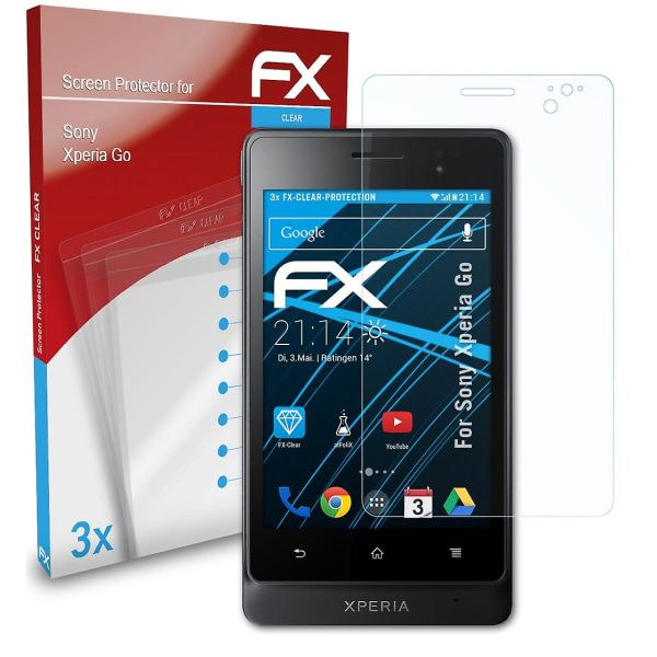 atFoliX 3x skyddsfolie kompatibel med Sony Xperia Go Displayskyddsfolie klar