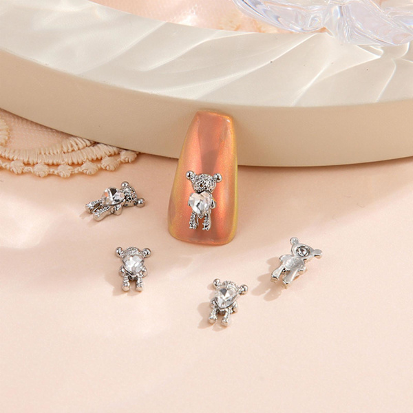 Nallebjörn nagelkonst dekoration 3d söt nallebjörn nagel charm kristall nallebjörn formade strass nallebjörn nagel prydnader manikyr tips dekor S Silver gray