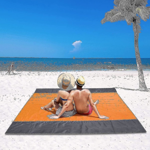 Starlight-strandfilt, vattentät picknickfilt 200 X 210 cm, sandstrandmatta, 4 vindtäta fästhörn, Xxl strandhandduk för stranden (orange