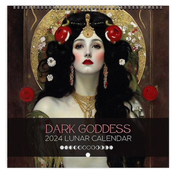Dark Goddess 2024 -kalenteri, 2024 Dark Goddess -kalenteri, 2024 -seinäkalenteri Mystic Art Taivaalliset naiset Kuun vaiheet Hengelliset teemat Lahja hänelle