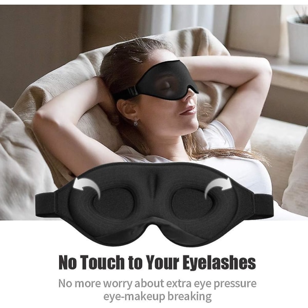 Uppgraderad sovmask & ögonmask för kvinnor & män, mjuk 3d konturerad lycra material ögonmask, 100% ljusblockerande sovglasögon för resor, tupplur svart