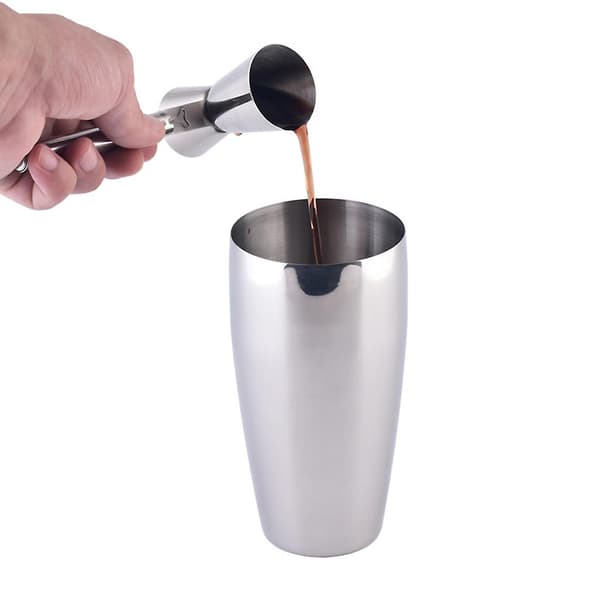 Rustfritt stål dobbel jigger målekopp med håndtak for cocktail bartender barfest tilbehør