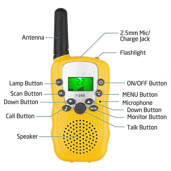 Børne Walkie Talkies 3 Pak, 3 Miles Lang Rækkevidde Med Baggrundsbelyst LCD Lommelygte Walk