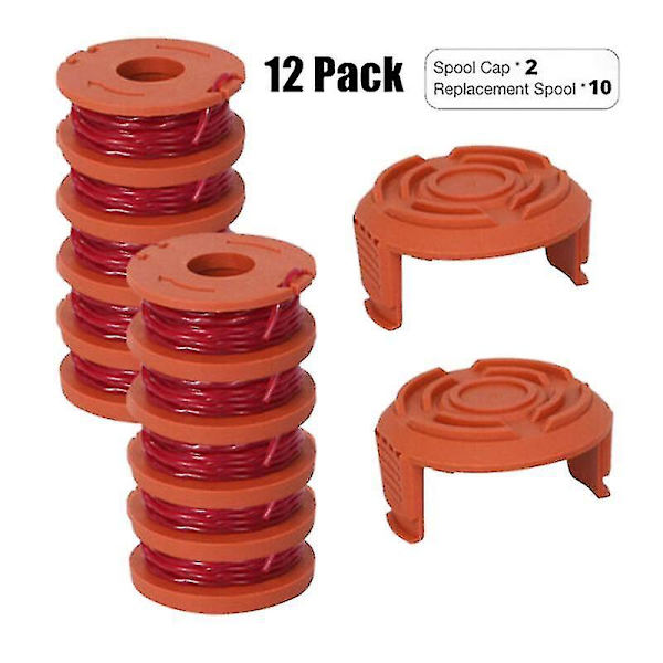 12-pack ersättningsspolar sladdtrimmer sladd 10-pack spolar och 2 lock gräsklippare tillbehör