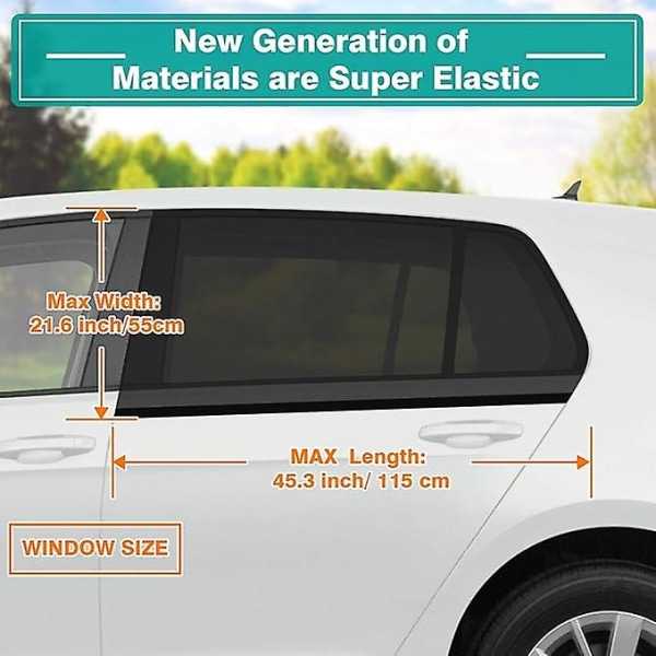 Solskjerming for bil, 2 stk. Solskjerming for bil som blokkerer UV-stråler for barn og kjæledyr Bakre solskjerming for bil (Svart