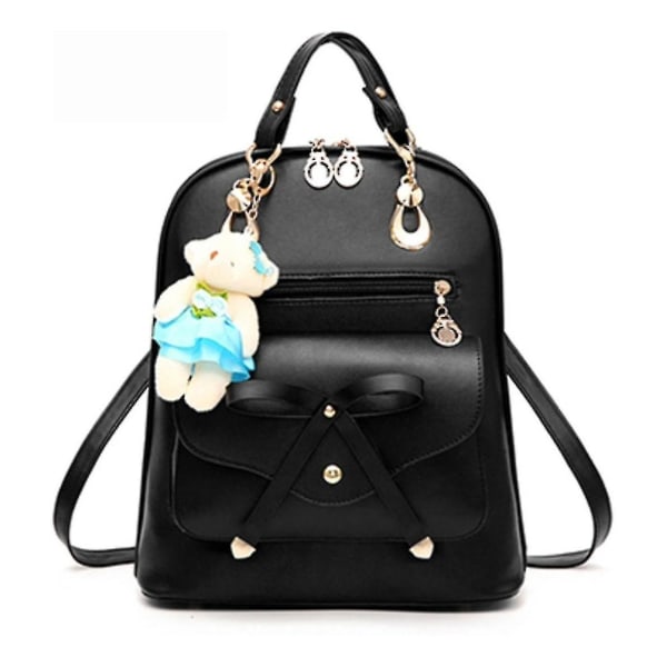 Backpack, Youth Wallet, Waterproof Eco Leather Women's Bag Casual Bear Women's Bag (black) (1pcs)