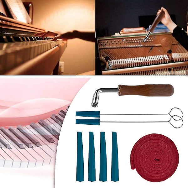 Piano stemmingssett, profesjonelt pianostemmersett inkludert tuningnøkkelhammer, temperamentstrip, mutesett, Piano gjør-det-selv-festesett (8 stk i pakken)