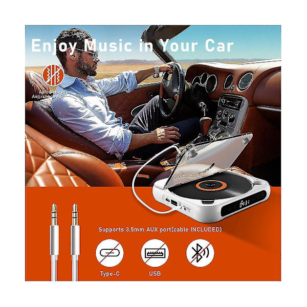 Bärbar CD-spelare Bluetooth-högtalare, LED-skärm, stereospelare, väggmonterbar CD-musikspelare med FM-radio - rosa