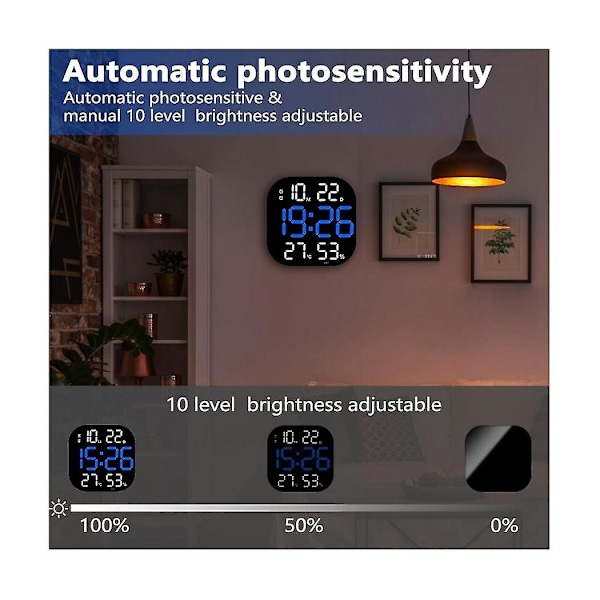 LED Digital Vægur Fjernbetjening Temperatur Dato Ugedag Visning Justerbar Lysstyrke Bord Al
