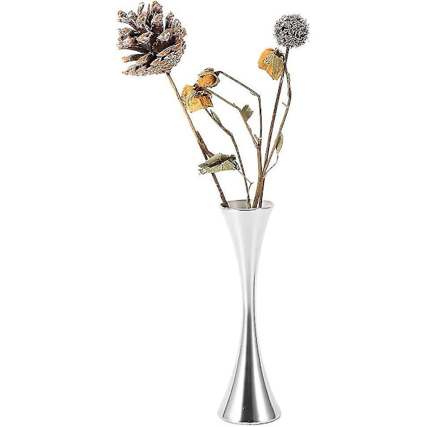 Blomster vase, liten dekorativ vase for bryllupssenterstykker, rustfritt stål, 5 x 5 x 17 cm