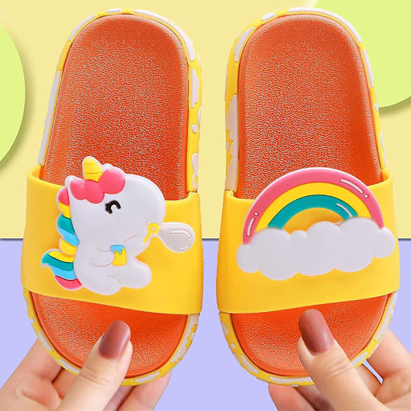 Gutter og jenter enhjørning lysbilder sandaler søte sklisikre tegneserie barn tøfler barn strand basseng vannsko for små barn yellow unicorn 13.5-14 little kid