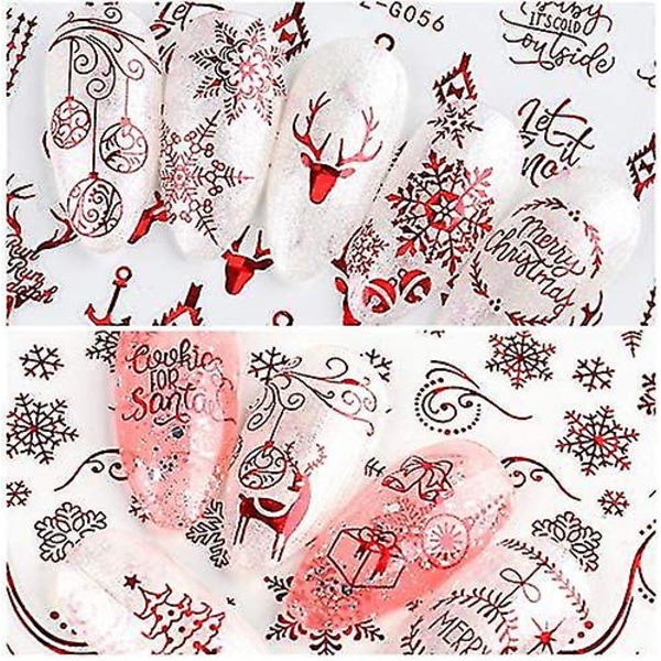 9 ark Christmas Nail Art-klistremerker Dekaler Nytt 3d Snowflake Elgmønster Gjør-det-selv-dekorasjonsverktøy Tilbehør Lang skjønnhet For kvinner Jenter Barn (rød)