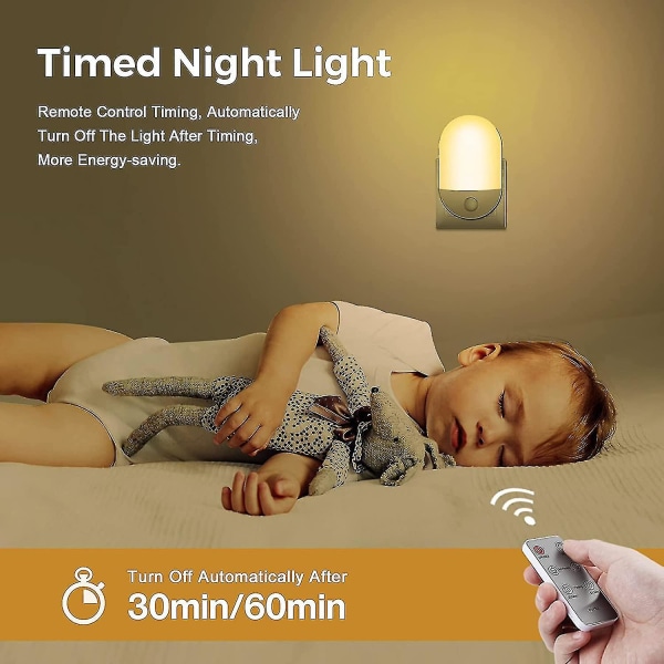 Xceedez Led nattlys med fjernkontroll, baby nattlys med timer, varmt lys og hvitt lys, 3 justerbar lysstyrke, veifinnende barnnatt
