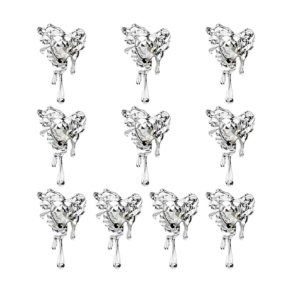 10 st DIY Nail Art Rhinestones Ornament 3D Hjärta Måne Kors Fladdermus Faux Kristall på Metall Charms D