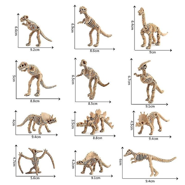 12 stk. Dinosaur Skelet Fossiler Figurer Legetøj