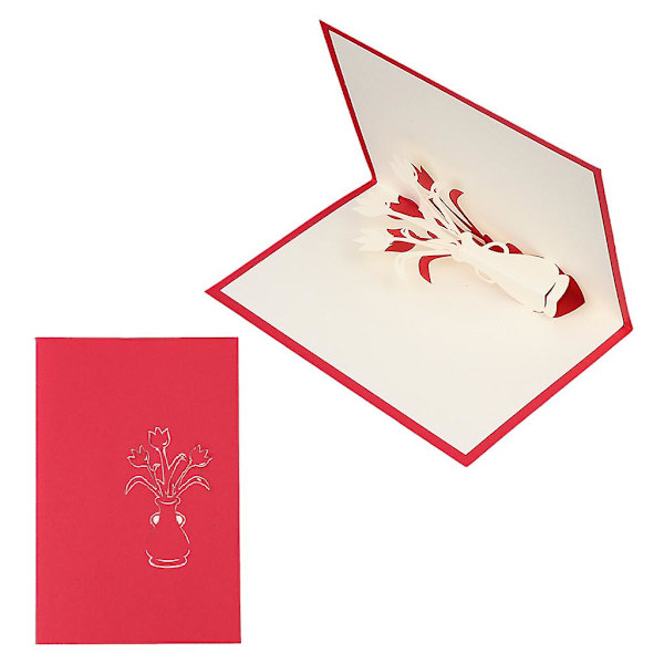 3D Pop-Up Gratulasjonskort Håndlaget Blomster Vase Bursdag Thanksgiving Håndverk Gave