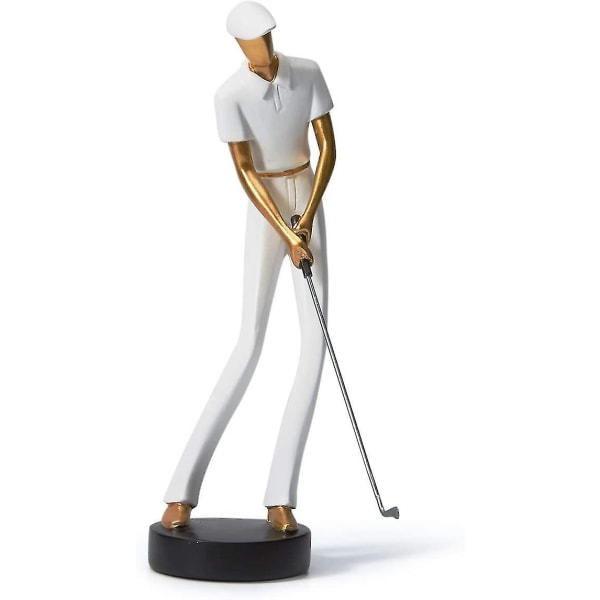 Golfer Statue Statue Dekorasjon Golf Skulptur Resin Kunstgave Hvit 24cm