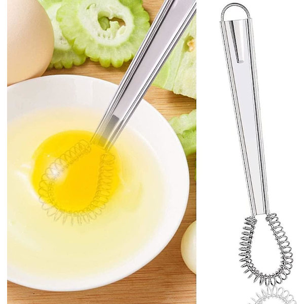 2 stk. Rustfritt Stål Kjøkkenvisp, Mini Kjøkkenvisp, Spiralvisp, Håndholdt Sausmixer, for