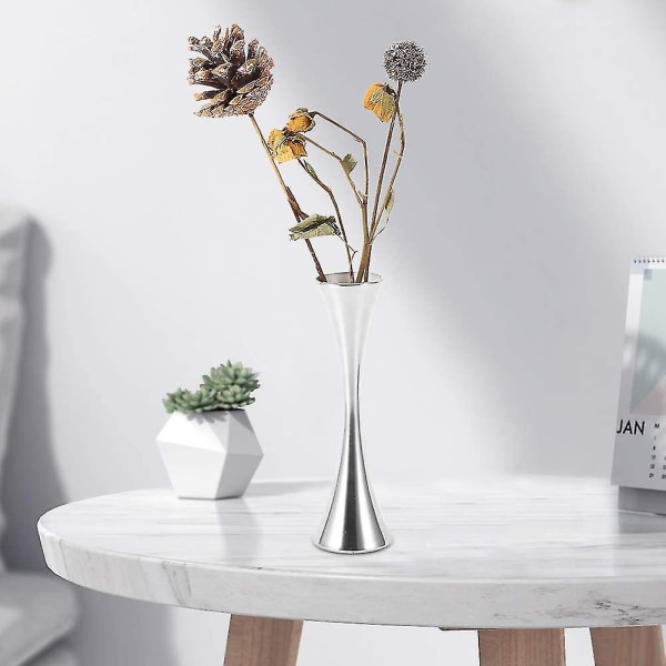 Blomstervase, lille dekorativ vase til bryllupper, rustfrit stål, 5 x 5 x 17 cm