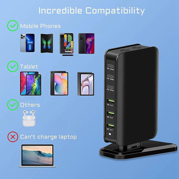 6-port USB C ladestation, multiport med 3 USB-C+3 USB-A, bærbar hurtigopladerhub til , 14, E