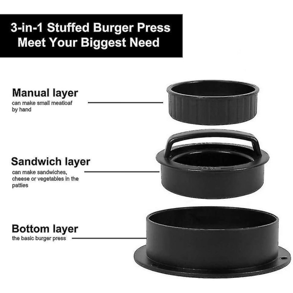 Burgerpresse Patty Maker, 3 i 1 Hamburgerpresse med 120 Patty Papers Burger