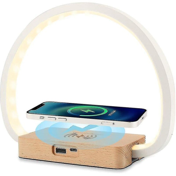 Waner nattbordslampe, bordlampe med trådløs lader og USB-port, 3 lysstyrkenivåer skrivebordslampe berøringskontroll dimbar nattlys for nattbord soverom