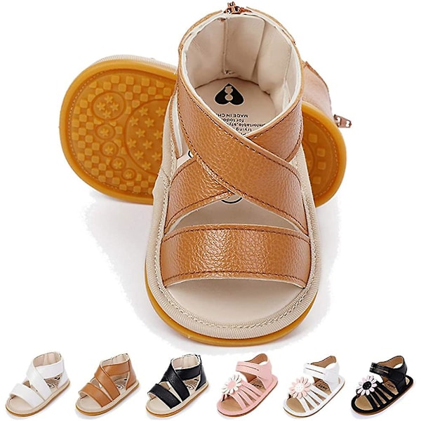 Baby Sandaler til Piger - Skridsikre Bløde Sål T-rem Flip Flops Småbørns Første Gåsko Vugge Kjolesko 3-18 Måneder 13 brown 3-6 months infant