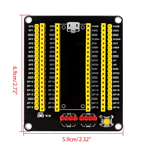 GPIO-utvider for Raspberry Pi Pico-kort, innebygde hann- og hunnpins-kontakter