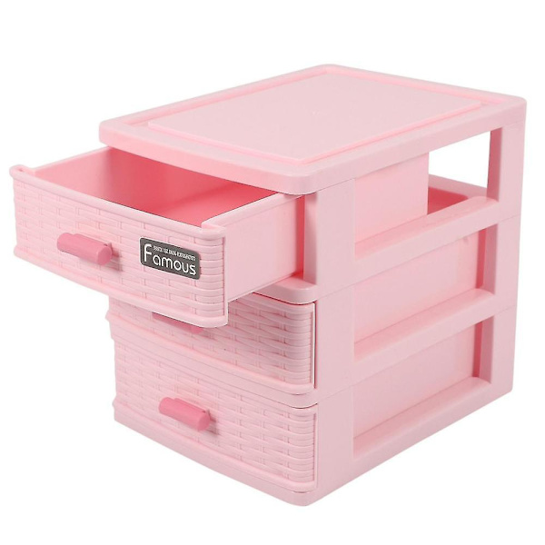 Plastskuff designet smykkeskrin med 3 rom, rosa